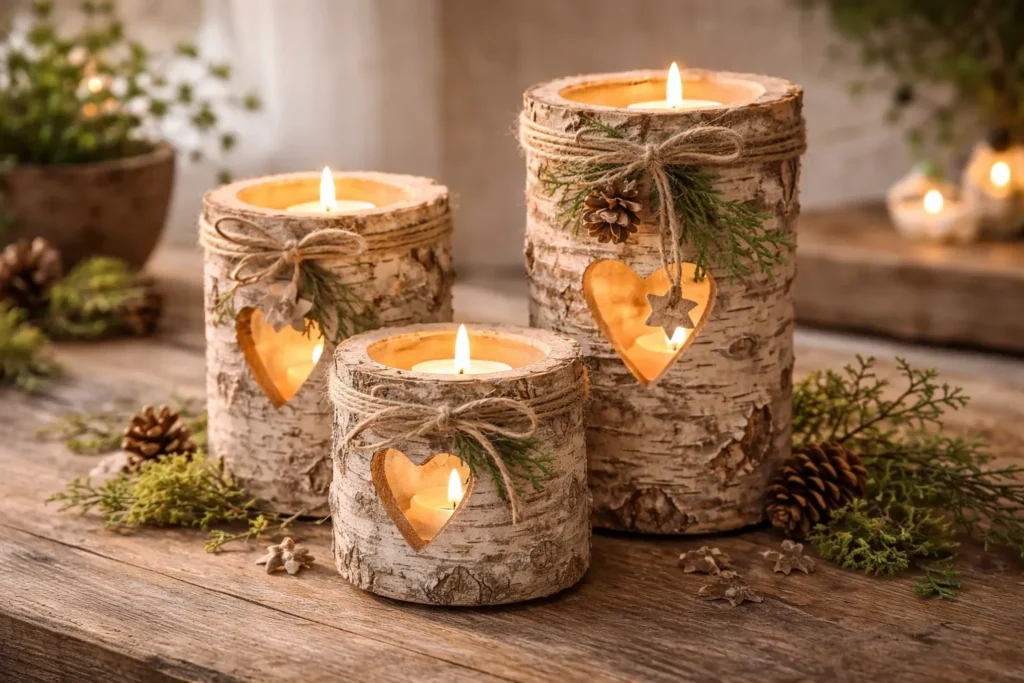 Birch Bark Candle Holders for a Rustic Touch