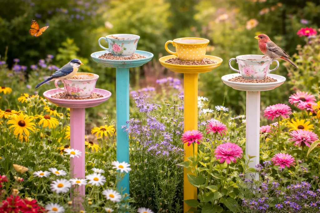 Bird Food Columns Made from Cups: A Creative DIY Decoration Ideas for Spring and Summer