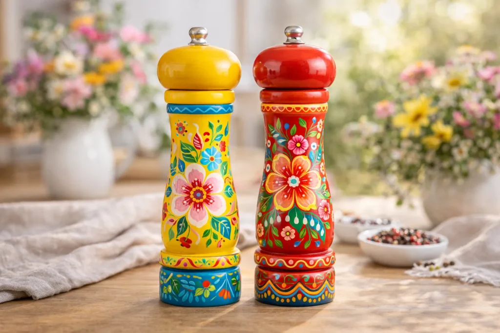 Brightly Painted Wooden Spice Mills: A Colorful DIY Decoration Ideas for Spring and Summer