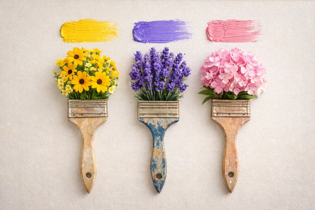 Brushes with Bright Flower Colors | A Vibrant DIY DIY Decoration Ideas for Spring and Summer