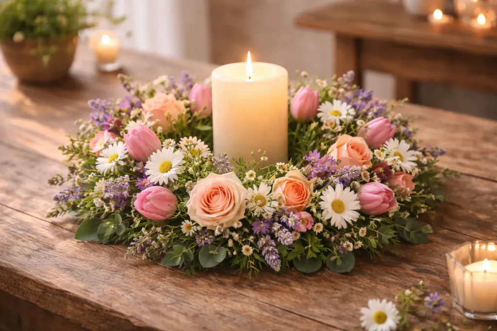 Floral Wreath with Candle Centerpiece

DIY spring decor ideas