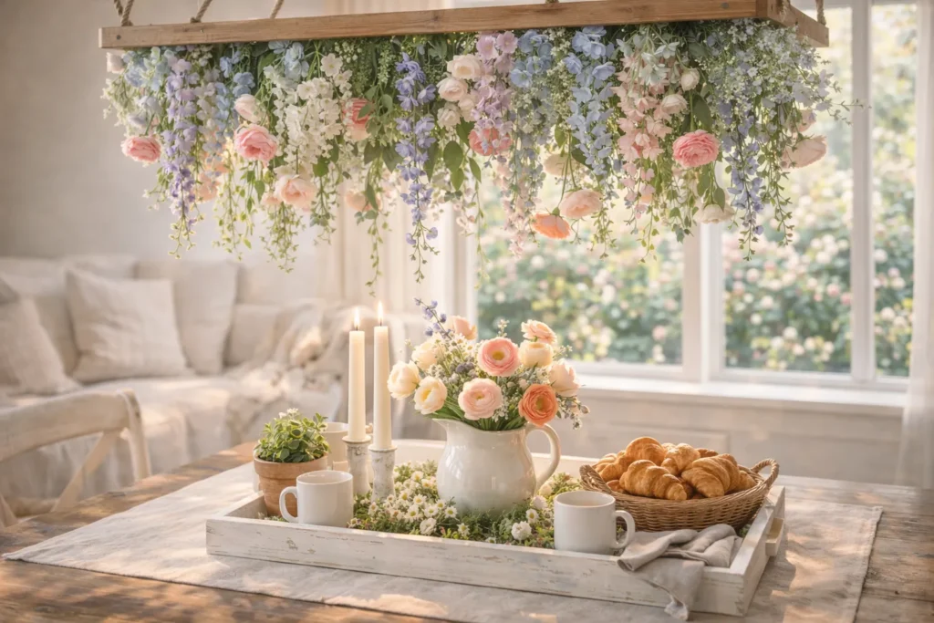 Hanging Floral Chandelier for Spring Dining