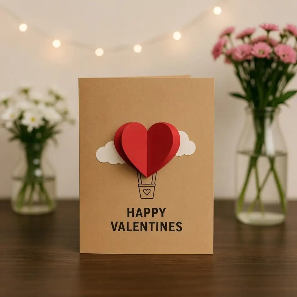 Hot Air Balloon Heart Handmade Love Card