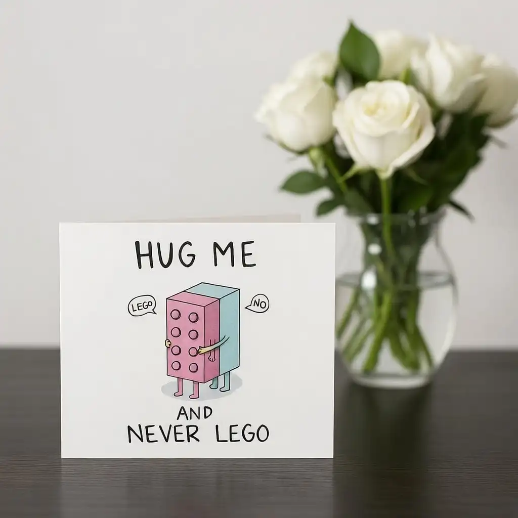 Hug Me and Never Lego Handmade Valentine Card