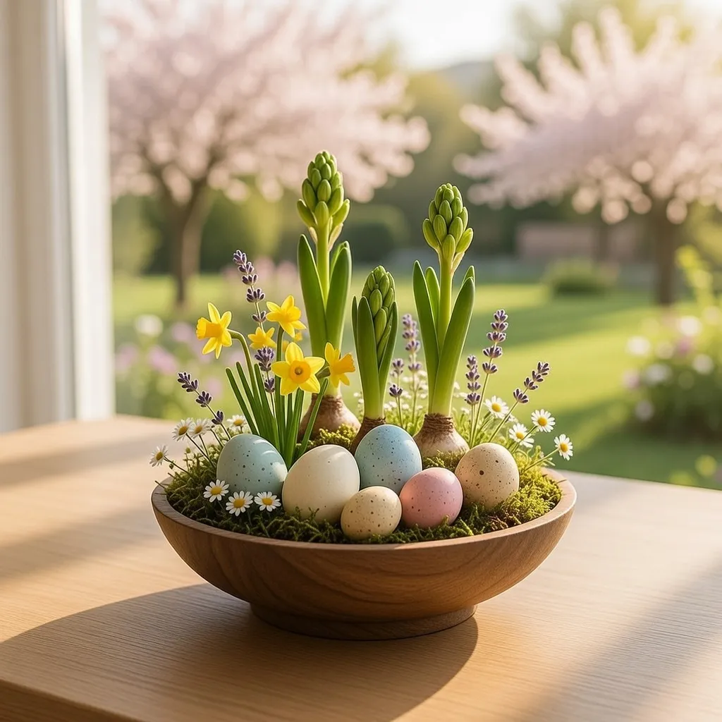 Hyacinth Nest in a Vintage Wooden Bowl