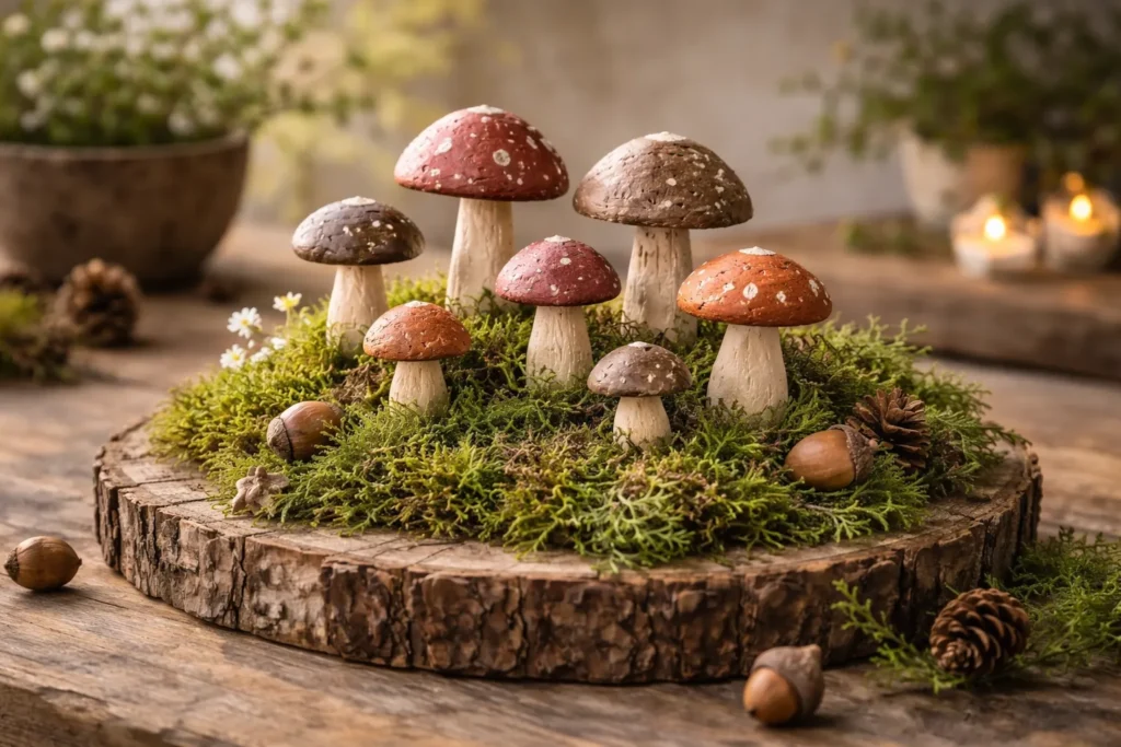 Mushroom Display with Natural Moss
DIY spring decor ideas