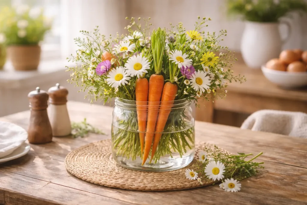 Quirky Carrot and Daisy Centerpiece