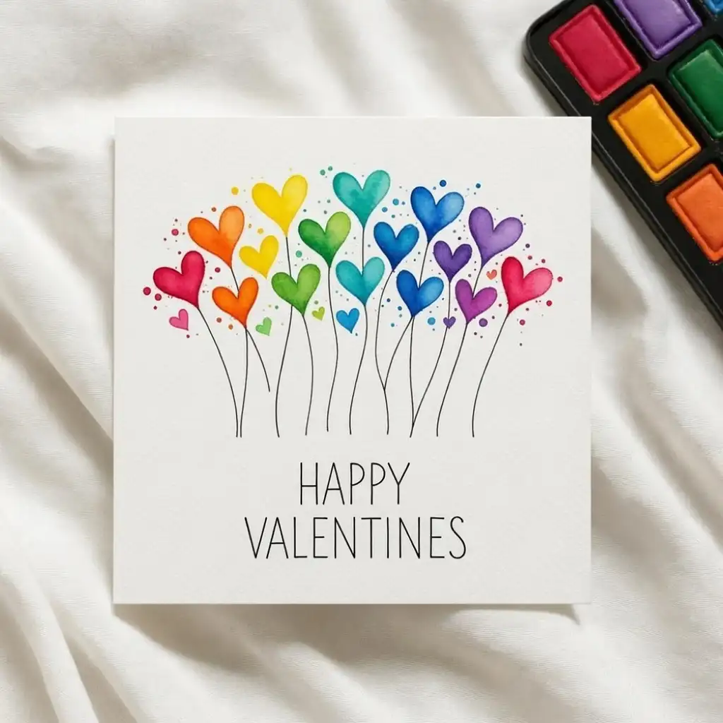Rainbow Heart Balloon Bliss Cute Valentine Card
