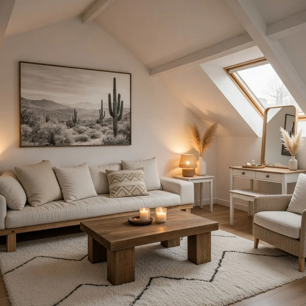 Slim Desk or Vanity Under the Window, A Sloping Ceiling Idea for Maximizing Space