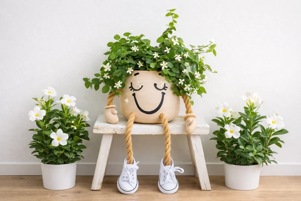 Smiling Flower Pot with Sneakers: A Fun and Whimsical Garden Decoration