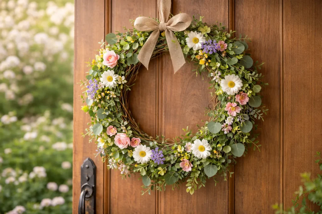 Spring Door Wreath Made of Twigs and Fresh Foliage 
DIY spring decor ideas