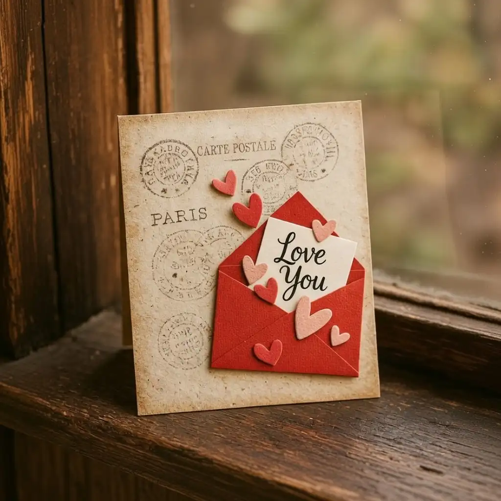 Vintage Postage Stamp DIY Valentine's Day Card