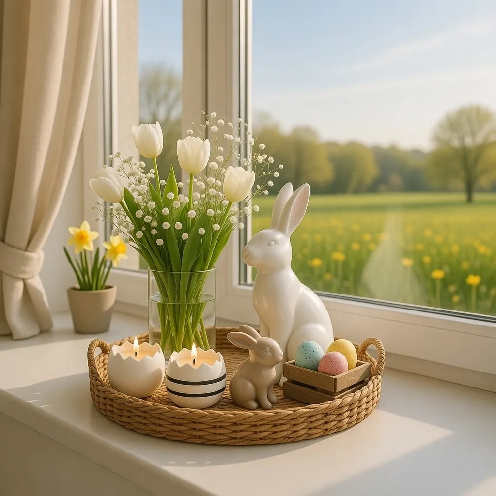 White Tulips in a Woven Basket Tray