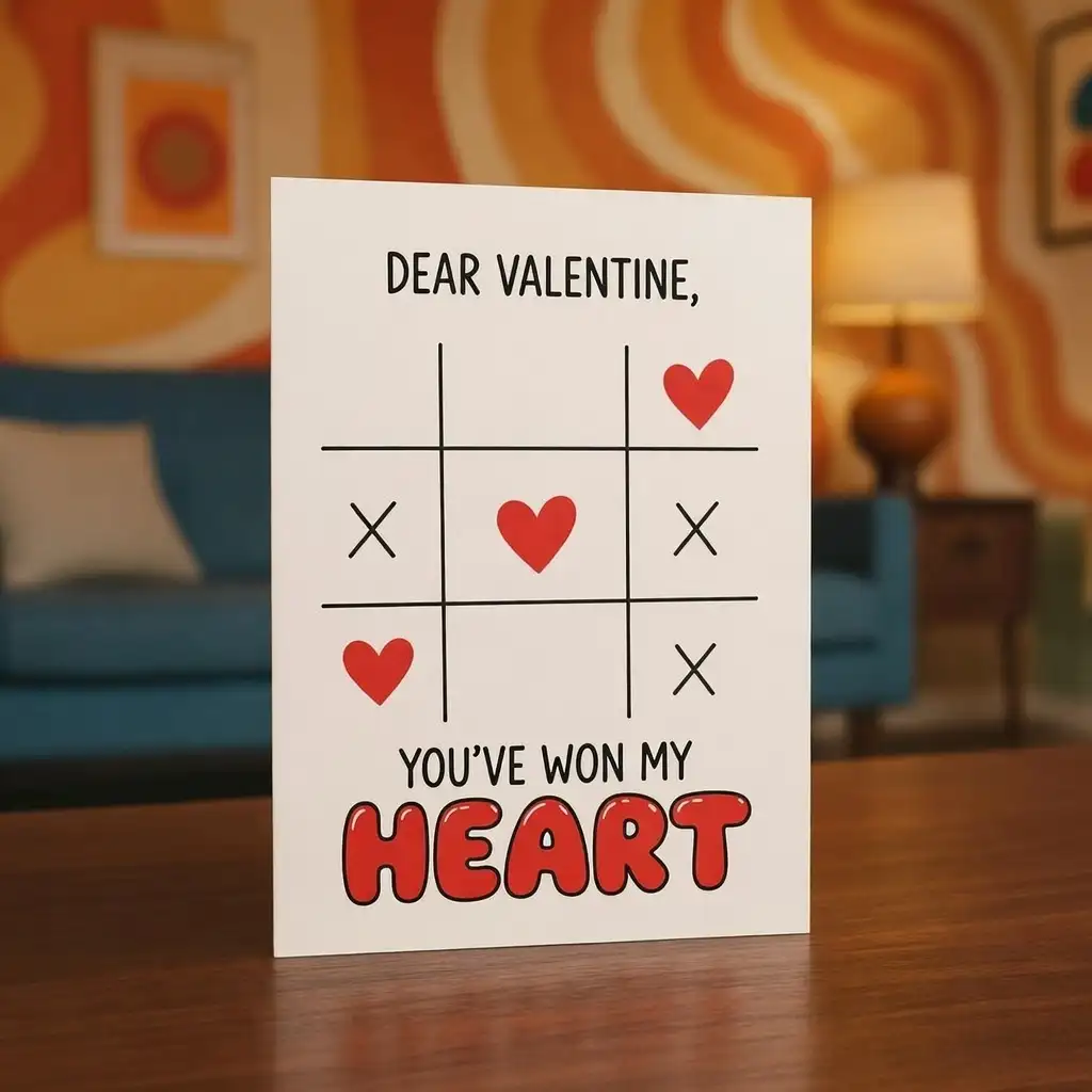 You Win My Heart Tic-Tac-Toe Handmade Love Card